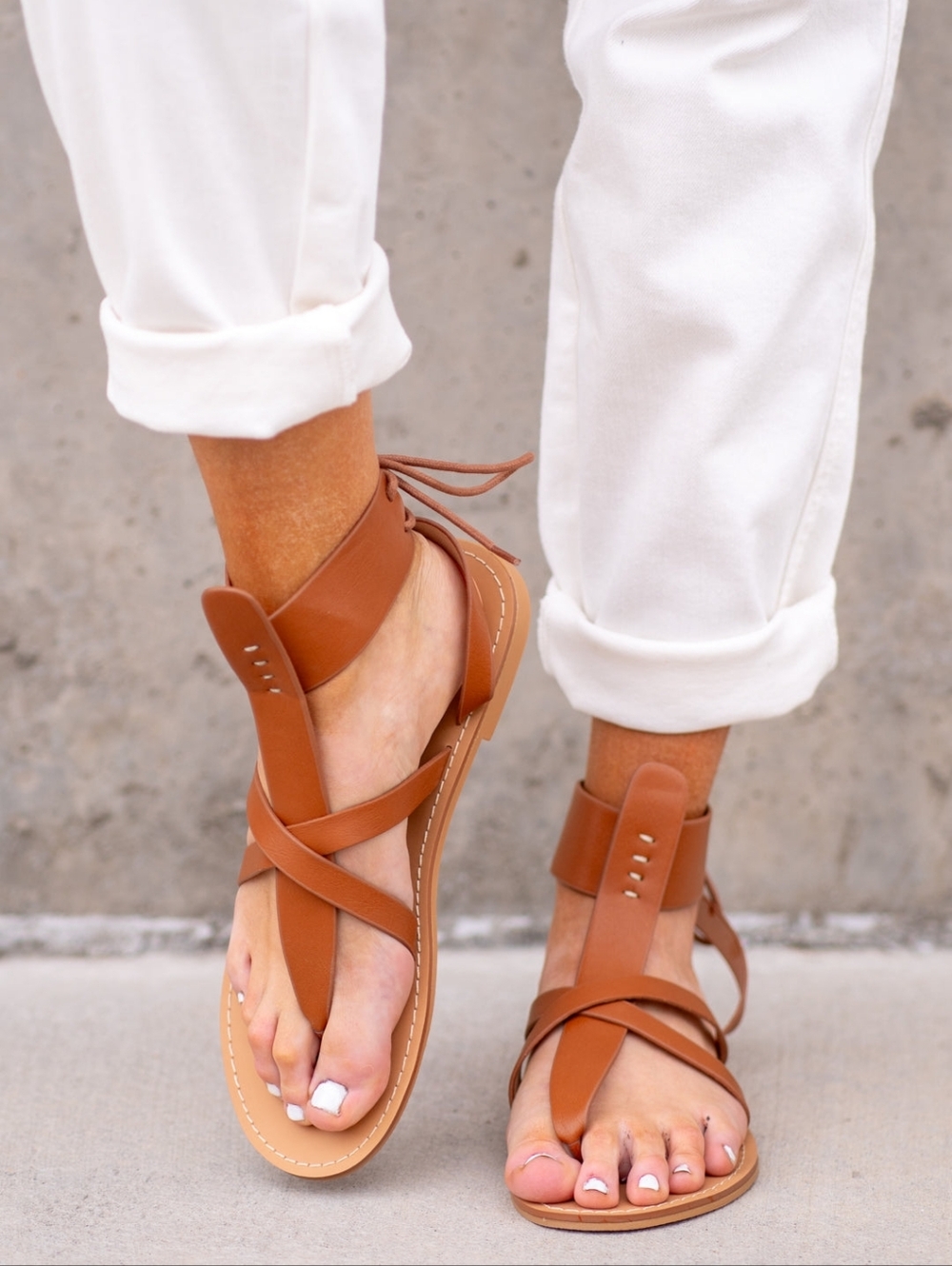 Women's Tan Lace-Up Gladiator Sandals - Picture 6 of 7